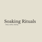 Minimal text reading 'Soaking Rituals' with the subtitle 'Deep, earthy, relaxing' on a plain warm beige background.