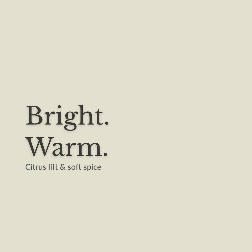 A minimalist square graphic with the words 'Bright. Warm.