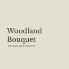 A minimalist color swatch card labeled 'Woodland Bouquet' with the subtitle 'Soft floral, gentle and warm' on a solid warm beige background.