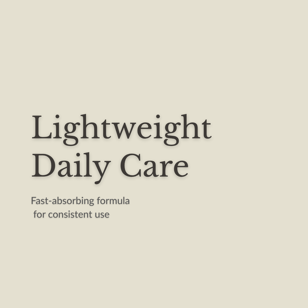 Text on a plain warm beige background reading 'Lightweight Daily Care' with smaller text below: 'Fast-absorbing formula for consistent use.' No product is shown.